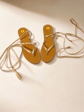 Anthropology Gold Strappy Lace-Up Women's Sandals